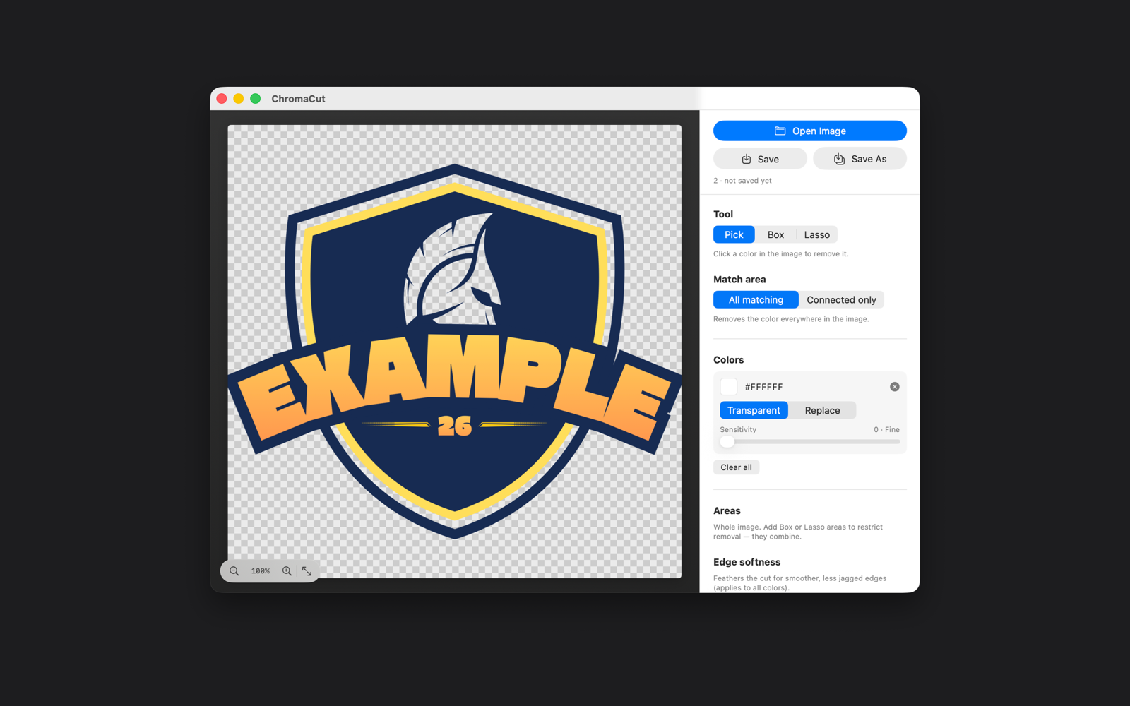 ChromaCut removing a white background from a logo