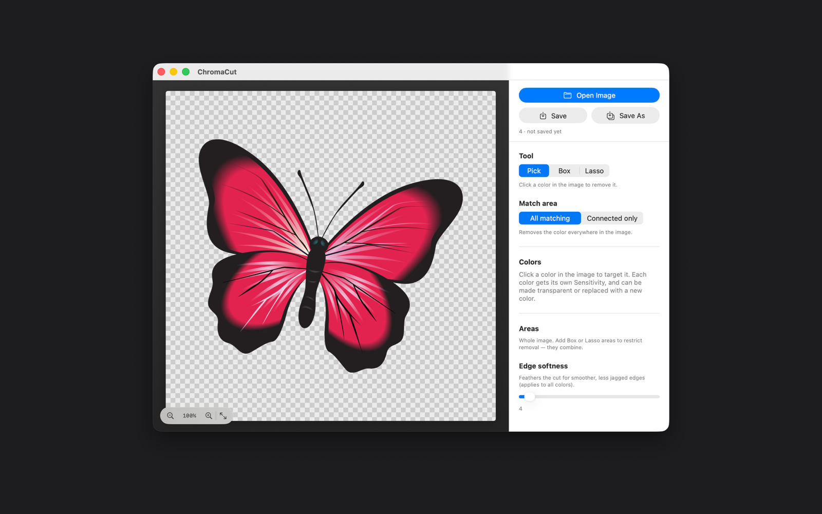 A butterfly graphic turned into a transparent sticker in ChromaCut