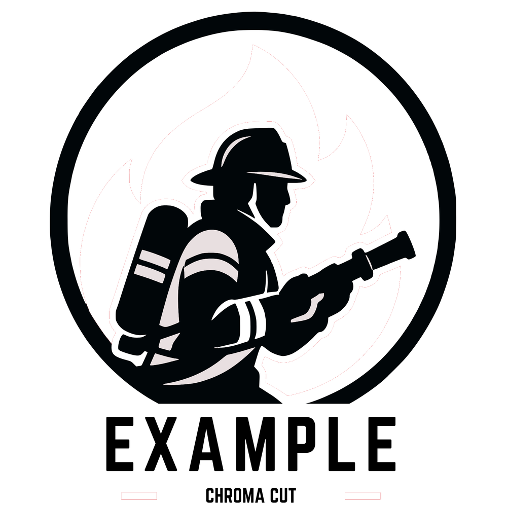 The same firefighter logo with the red background removed to full transparency, shown on a checkerboard